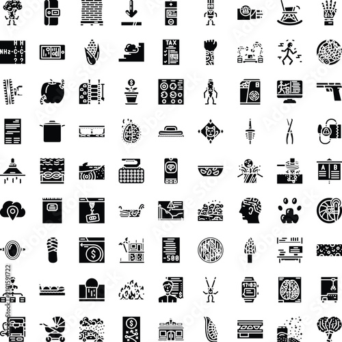 Slika na platnu Large set of abstract black silhouette icons representing a myriad of concepts a