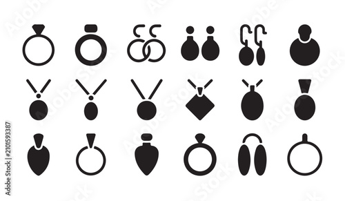 Foto Set of jewelry icon collection for fashion includes rings, earrings, pendants, and necklaces