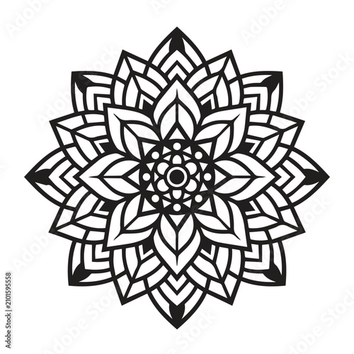 Detailed lotus flower mandala graphic symbol with ornament monochrome symmetry