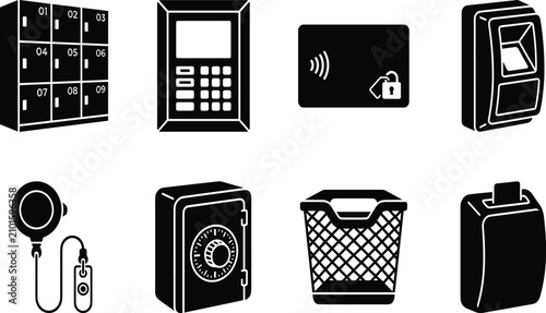 Quadro su tela Office security and access control system vector stencil set featuring digital k