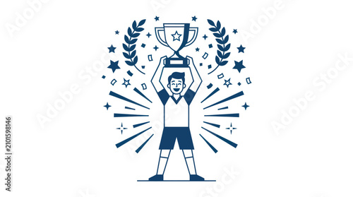 Cuadro en lienzo Boy holding winner trophy award graphic icon