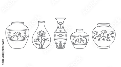 Obraz na płótnie Chinese porcelain vases with lotus pattern line drawings.