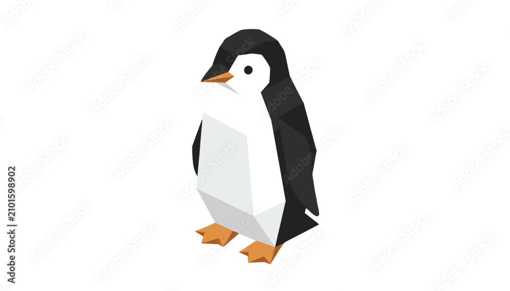 Obraz premium Low poly geometric vector illustration of a cute penguin standing isolated on a clean white background.