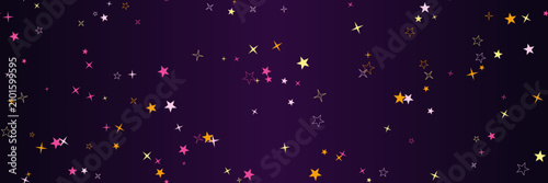 Εκτύπωση καμβά Seamless banner pattern featuring scattered colorful stars on deep purple backdrop, evoking a mystical cosmic night sky and nebula magic