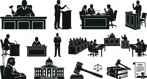 Foto Courtroom and Justice Silhouette Collection Featuring Judge Lawyer Trial Witness
