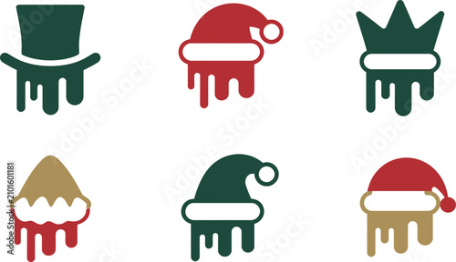 Tableau sur toile Festive melting hats and crowns collection featuring holiday themed dripping des