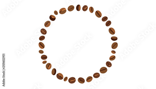 Canvas Print A circular frame made of roasted coffee beans on a white background