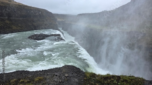 Gullfoss Waterfall and Golden Canyon Landscape in Iceland
