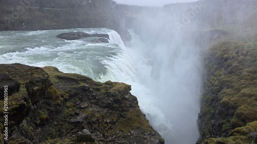 Gullfoss Waterfall and Golden Canyon Landscape in Iceland