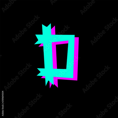 Glitch letter d alphabet font vector illustration on black background