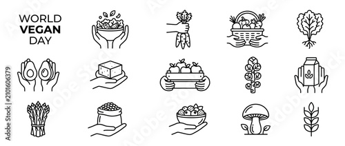 Konstfotografi World Vegan Day Icons: Healthy Food, Fresh Produce, and Plant-Based Diet Symbols