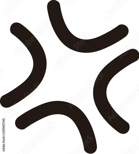 ななめを向いた手書きの黒い怒りマークのベクターイラスト絵文字素材 モノクロ