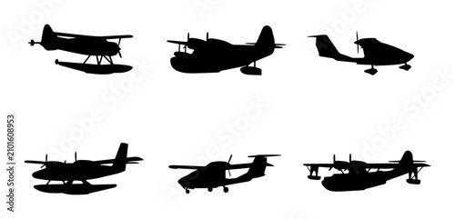 Canvastavla Seaplane Silhouettes Collection: Diverse Amphibious Aircraft Vector Set
