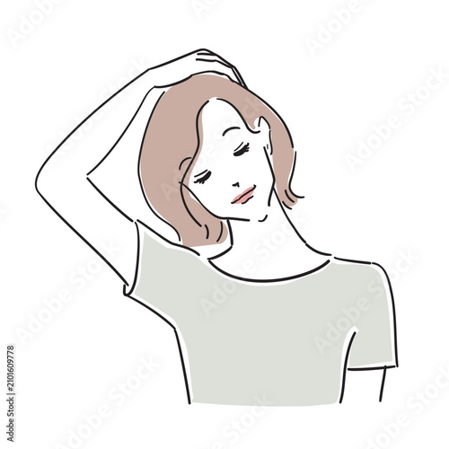肩凝りのセルフケアをする大人の女性
