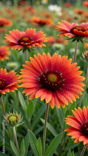 Bright Orange Gaillardia Blanket Flowers Blooming in a Field