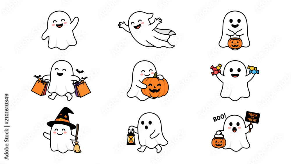 Fototapeta premium Cute Ghost Halloween Stickers