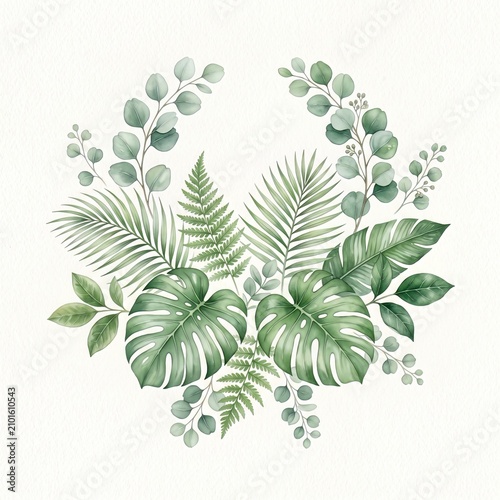 Premium Botanical Watercolor Green Leaves Collection Hand-Painted Illustration
