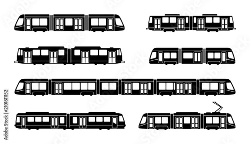 Quadro su tela Modern Tram Set, Urban Public Transport Vector Icons, City Commute Transportatio