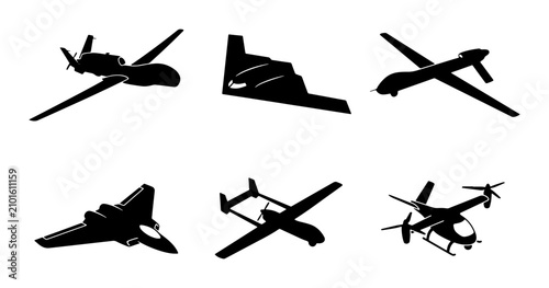 Konstfotografi Drone Aircraft Silhouettes: Unmanned Aerial Vehicles, Military Drones, VTOL Dron