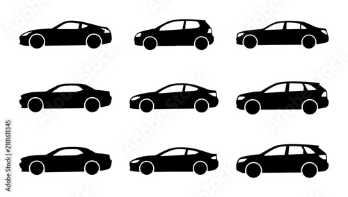 Obraz na płótnie Diverse Car Silhouettes Collection, Modern Automotive Icons, Vehicle Vector Set