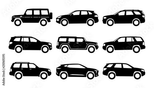 Photos SUV Vector Icons, Modern Crossover & Off-Road Vehicle Silhouettes, Automotive Co
