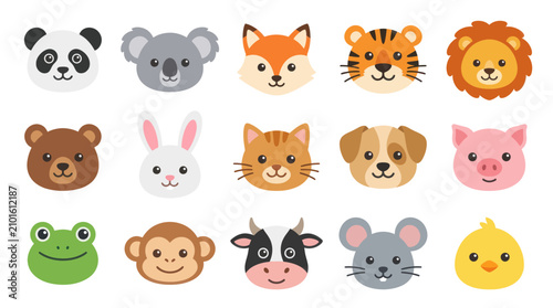 Photography Cute cartoon animal face icons.