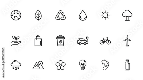 eco friendly sustainable living icons set for website or brochure