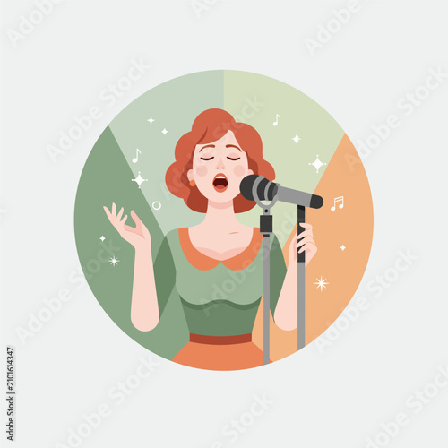 A female singer is performing in a '90s style, singing pop song