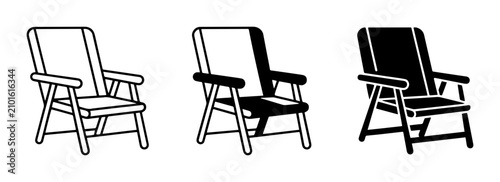 Foto Deck Chair Icons, Outdoor Seating Vector Graphics, Foldable Lounge Chair Illustr