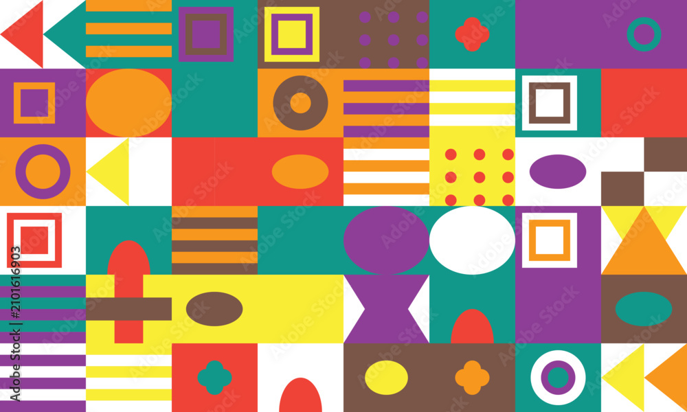 Fototapeta premium Colorful abstract geometric pattern with various shapes and lines