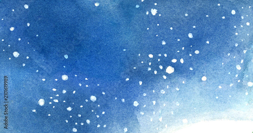 Canvastavla Cielo stellato ad acquerello luminoso chiaro nevicata fiocchi di neve dipinto a