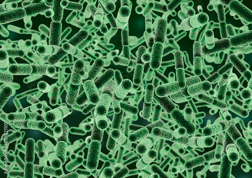 High detail Agrobacterium tumefaciens bacteria suspended in a microscopic environment. Scientific background for biotechnology, microbiology, plant pathology, genetic engineering, agriculture.