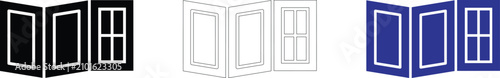 Elegant folding room screens with window detail in vector illustration style for interior design set.
