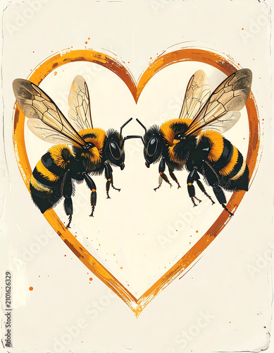 Two bees flying toward each other in a heart path
