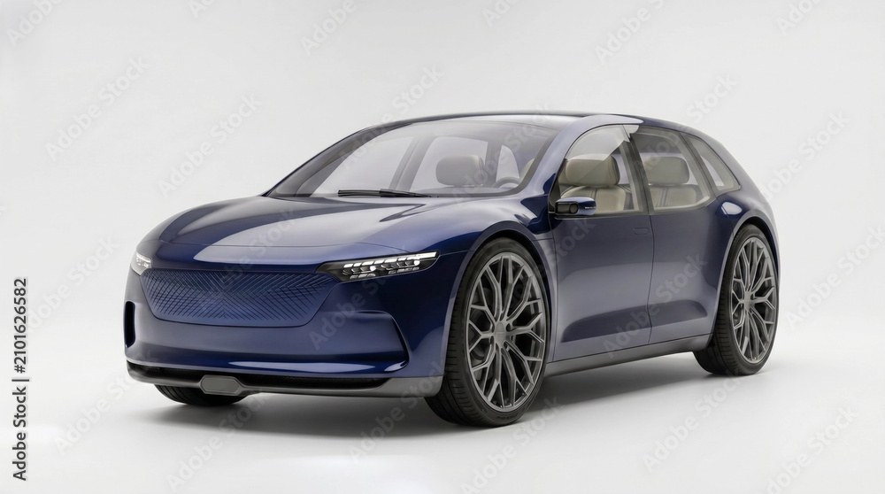 Naklejka premium Modern dark blue electric car concept isolated on white background, 3d rendering