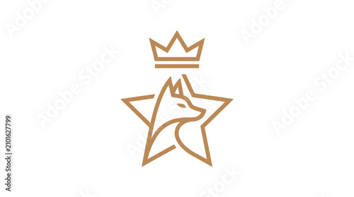 Foto Crowned fox silhouette inside a golden star shape.