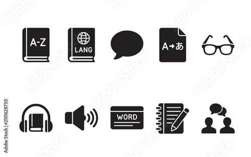 Принти на полотні Set of language education and linguistics study icons with language education li
