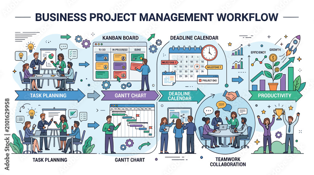Fototapeta premium Business Project Management Workflow Process.