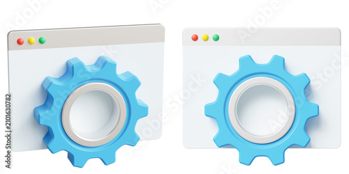 Foto Cog icon with browser window 3d illustration representing web settings, system c