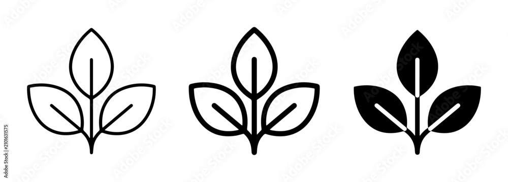 Obraz premium Leaf Icons Set, Simple Plant Graphics, Organic Growth Symbols, Nature Vector Art, Minimalist Botanical Elements