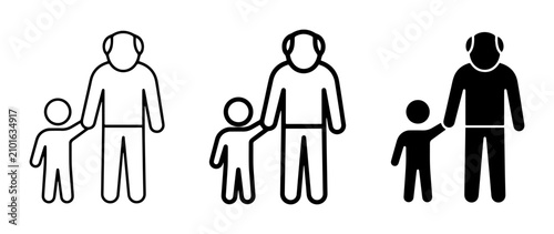 Fotografie Generational Family Icons: Adult and Child Holding Hands, Line Art and Silhouett