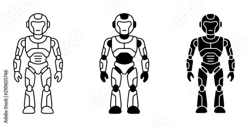 Robot Icons Set: Futuristic Android Figures, AI Bots, Cyborg Characters, Sci-Fi Androids, Mechanical Humanoids, Technology Concepts