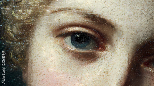 Eye detail features an oil painting on canvas.