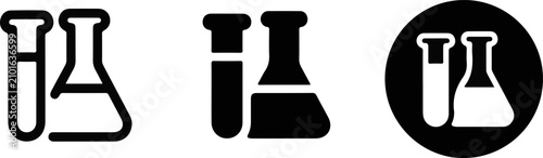 Foto Erlenmeyer flask set black and white scientific glassware icons for chemistry an