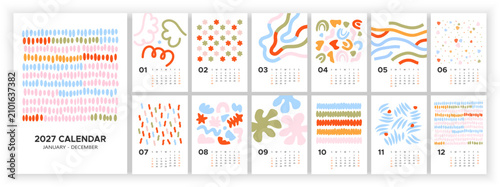 Abstract monthly calendar template for 2027. Ready-made calendar design template with abstract elements.