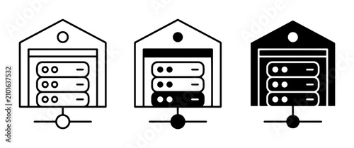 Server Rack Icons: Outline, Filled, and Silhouette Styles for Data Centers and Cloud Computing