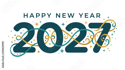 Cuadro en lienzo Happy New Year 2027: A vibrant and festive graphic celebrating the arrival of the New Year, with elegant typography and sparkling accents to usher in the coming year with joy and optimism