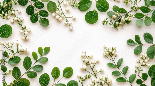 Green leaves and white flowers.
