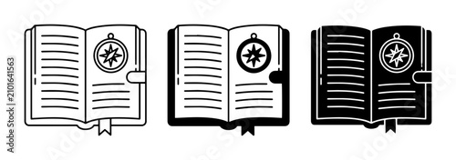 Foto Open Journal with Compass Icon, Navigation Logbook, Travel Diary, Adventure Plan