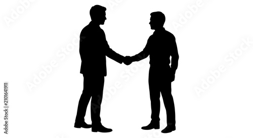 Foto Two men shaking hands black silhouette on a white background